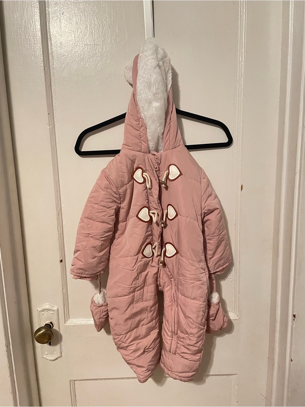 Pink Puffer Hooded Baby Snowsuit with Faux Fur Trim